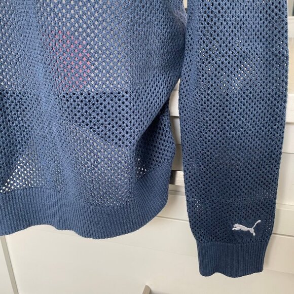 Puma Casual Lg Slv Crew Neck Perforated Knit Sweater Ocean Blue M no fabric tag - Picture 3 of 9